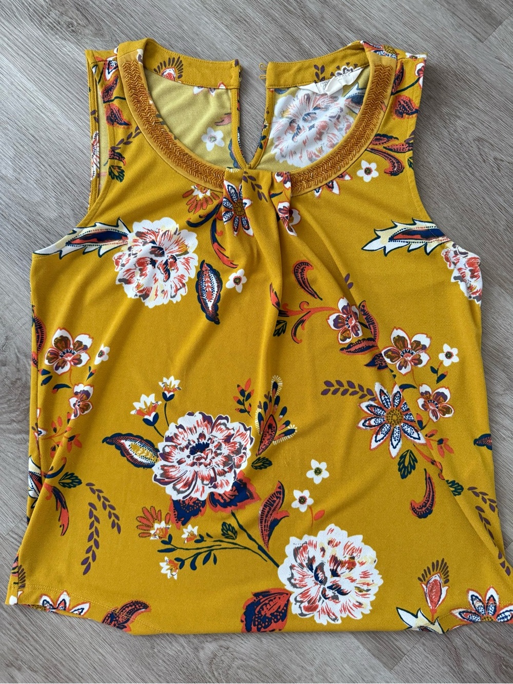 Mustard Floral Sleeveless Keyhole Camisole